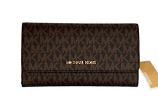 MICHAEL KORS JET SET VIAJE GRANDE TRIPLE PVC CUERO CARTERA MK MARRÓN