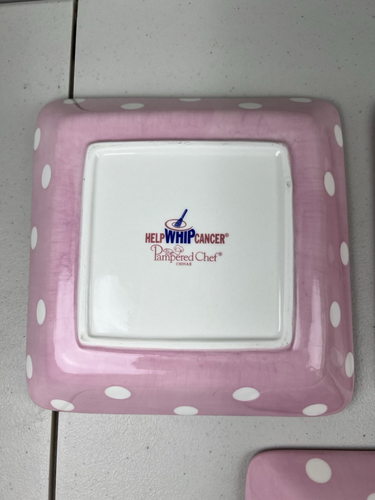 Lot 3 Pampered Chef “Help Whip Cancer” Cute Pink White Polka Dot 7.25" Plates - Picture 4 of 15