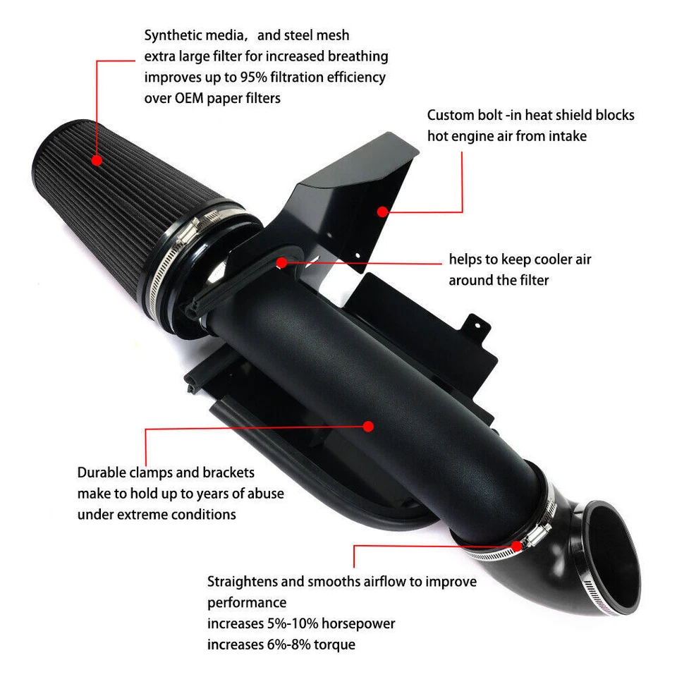 4" Black Cold Air Intake+Heat Shield Kit For 99-06 GMC/Chevy V8 4.8L/5.3L/6.0L - Image 2 of 4