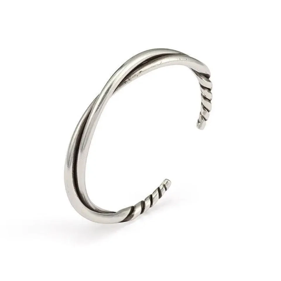Minimalist Silver Bangle Viking Bracelet Silver Plated Unisex Bracelet V - Image 2 of 4