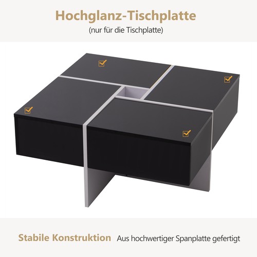 Couchtisch Wohnzimmertisch mit 4 Schubladen Stauraum Sofatisch Hochglanz schwarz - Bild 9 von 16