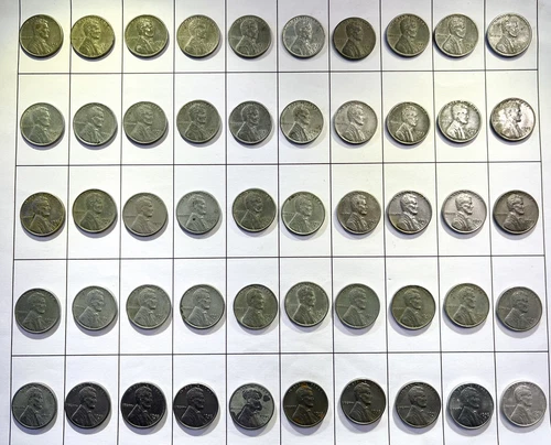 1943-S Lincoln Steel Wheat Penny Cent 50 Coin lot FULL Roll VF-XF