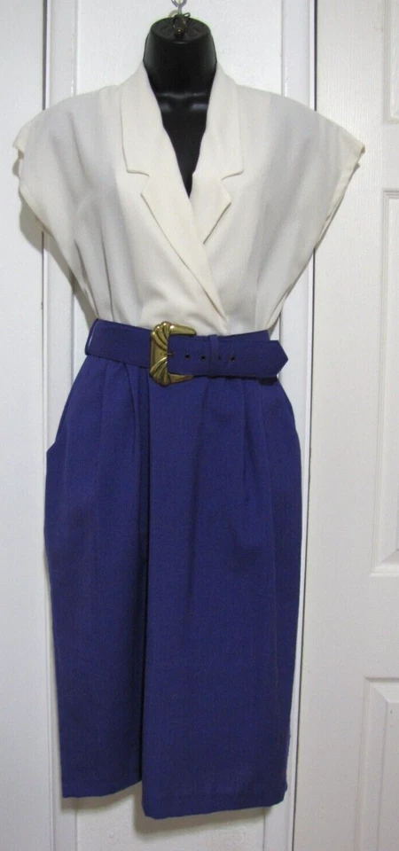 Vintage Ultra Vestido Chaqueta Vestido Midi Floral/Púrpura Sólido Mezcla Lino Mujeres M/L Foto 3 de 4