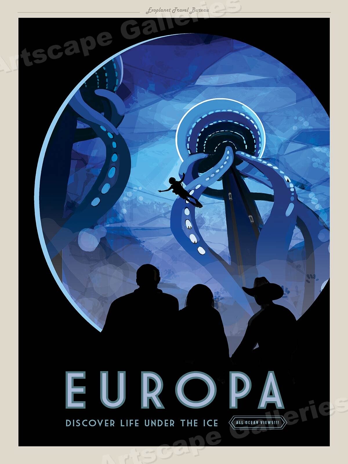 Retro Style Space Exploration Poster - Europa Discover Life Under The Ice 24X32