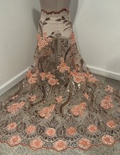 Peach Embroidery Sequins Lace Fabric 50 Width Sold By The Yard