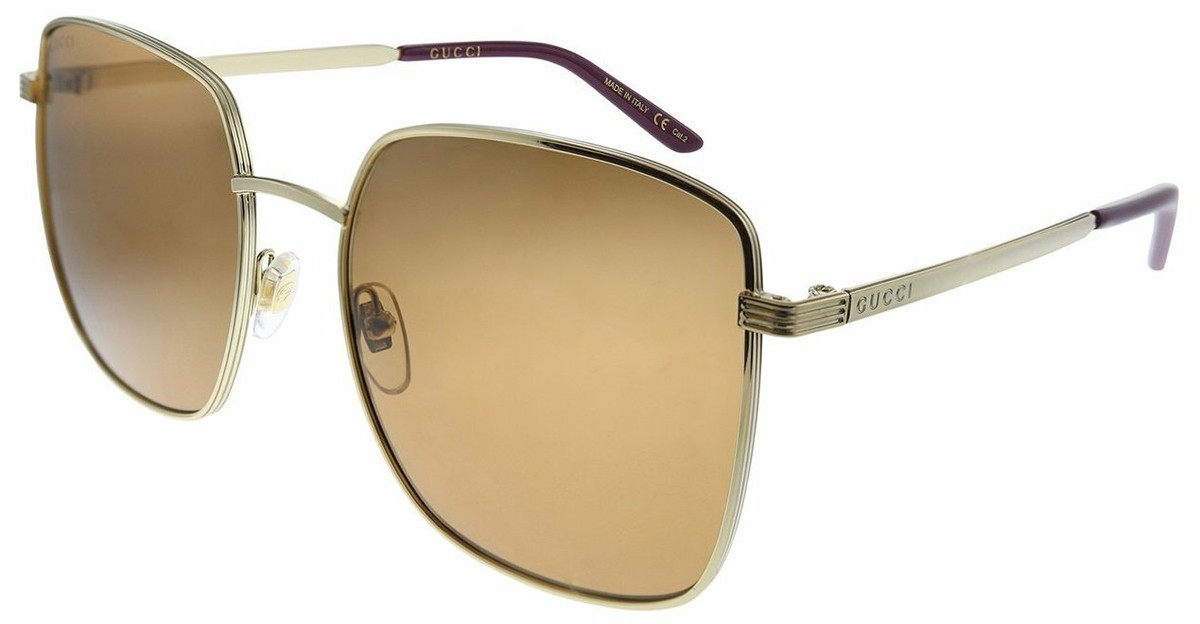 Gucci GG 0802S 002 Gold Brown Square Sunglasses New Italy