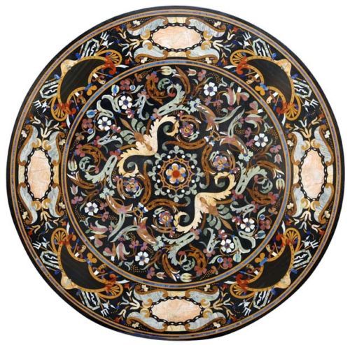 Handmade 48 Inch Black Marble Pietra Dura Table Top Home Decor Gift