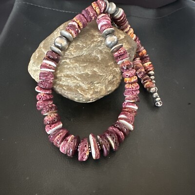 Purple Spiny Oyster Navajo Pearls Sterling Silver Necklace 22'' 16703