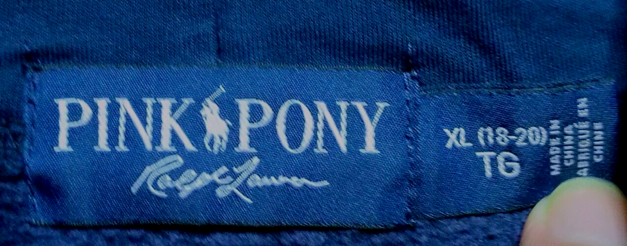Ralph Lauren Pink Pony Youth Pullover Felpa con Cappuccio Logo Blu Navy XL (18 20)