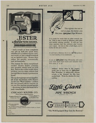 1922 Greenfield Tap and Die Co. Ad: Little Giant Pipe Wrench - Massachusetts