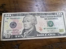 $10 Dollar Bill USD Rare Star Note MF00006186* 