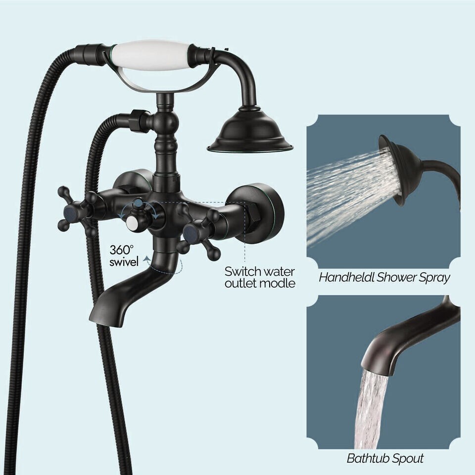 Oil Rubbed Bronze Clawfoot Tub Faucet with Hand Shower Wall Mount Bathtub Filler