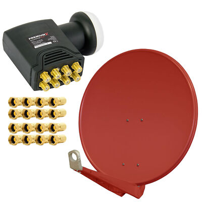 PremiumX DELUXE SAT Anlage 8 Teilnehmer Antenne 80cm ALU Ziegelrot Octo LNB 4K