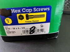 50 Grade 8 Coarse Thread Hex Cap  screws 5/16 - 18 x 4 1/2"