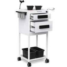 TASALON White Salon Rolling Trolley Cart with 2 Tier Lockable Drawer Hair Cart