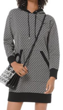 Michael Kors Cotton Terry MK Logo Hoodie Kangaroo Pocket Tunic -Mini Dress XXS