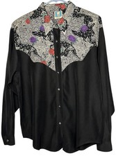 Vtg Desert West Sherry Holt Shirt Sz M Rose Print Silver Tips Rodeo Cowgirl West