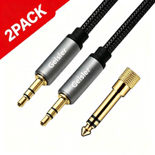 2 Pack Braided 3.5mm Aux Cord Male to Male Stereo Audio Cable for Car Phone 10ft