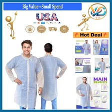 Disposable Lab Coat Large White PPE Coat 35 GSM Polypropylene Breather