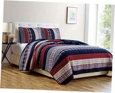 Milton 3-Piece Plaid Checkered Patchwork Striped Quilted Twin Multi, Milton