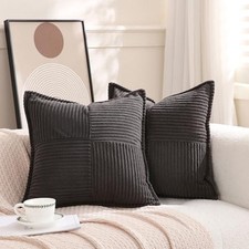 Corduroy Throw Pillow Covers Set of 2 Boho Decorative Dark Grey 16 16