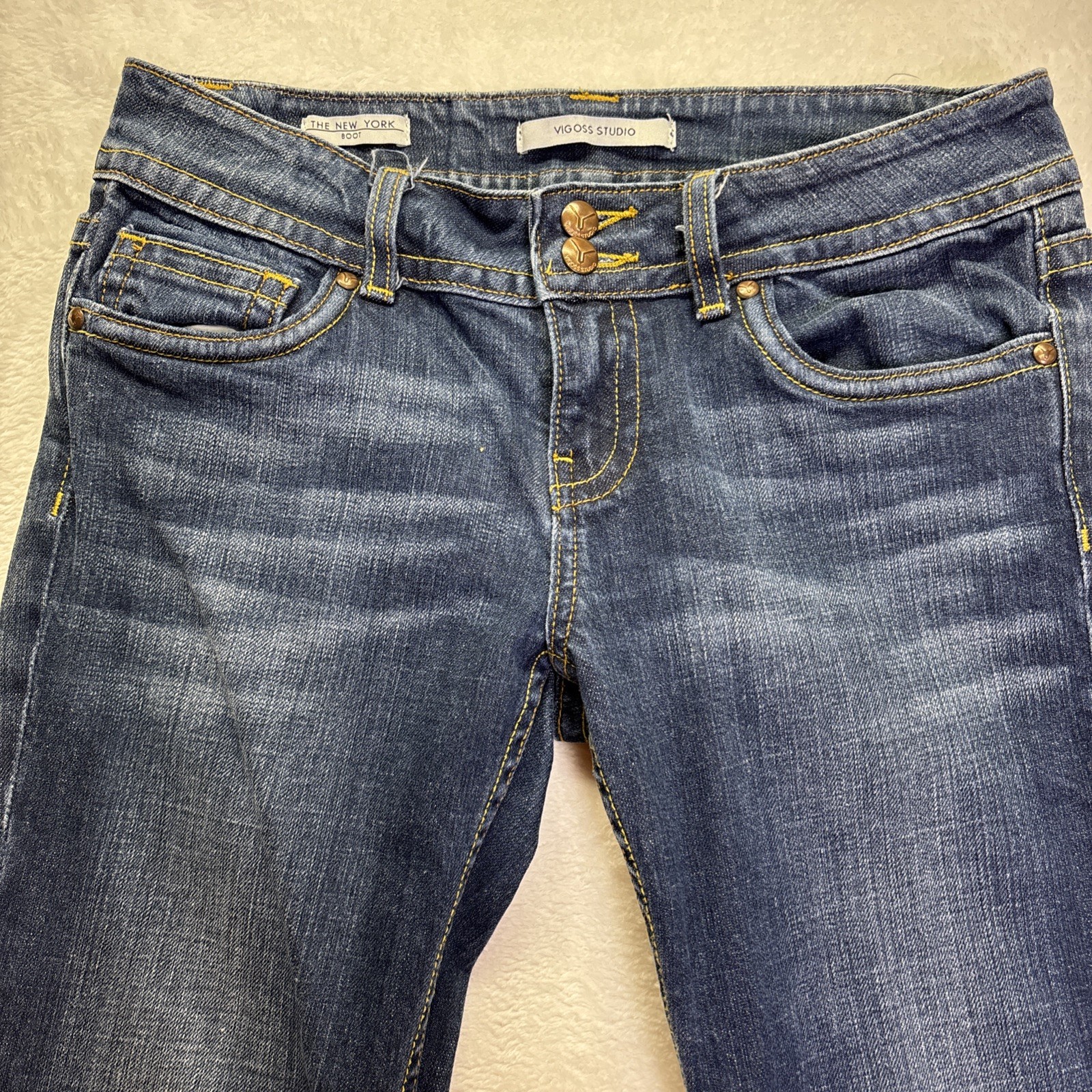 Vigoss Studio The New York Boot Women's Jeans size 7/8 29 Flap Pocket Dark Wash