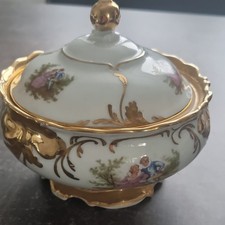 Porzellan Zierdose mit Deckel / Terrine Wei&szlig;/Gold Rokoko Paar sehr gut erhalten