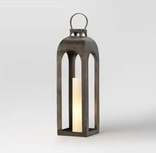 29"x9" Pillar Cast Aluminum Lantern Candle Holder Gold - Threshold