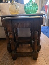Vintage Antique Nest Tables Solid Oak Old Charm Priory Style x 2