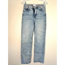 & Other Stories Blue High Waist Straight Leg Raw Hem Jeans US 26/28