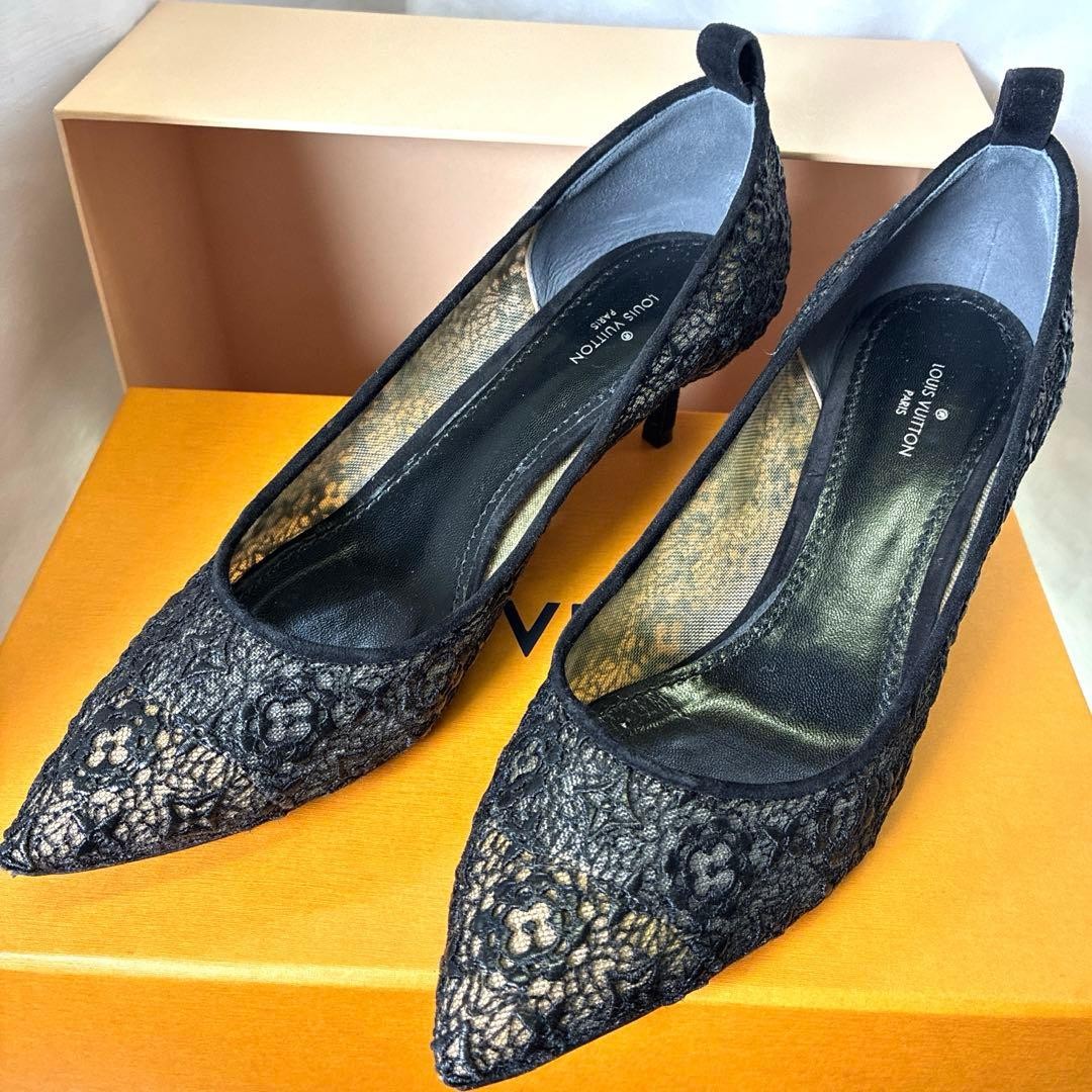 LOUIS VUITTON Pumps Heel Lace Black EU37.5/US7.5 120390c thumbnail 24