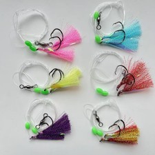 10 Packs 5/0 Feather Rockfish Rig Rock Cod 2 hooks Bottom Fishing Deep Sea 1.2m