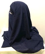 3 Layer Niqab Long BLUE Veil Muslim Hijab