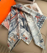 Pure 18 Momme Twill Silk Scarf 35" street Print Square Double Face Shawl Bandana