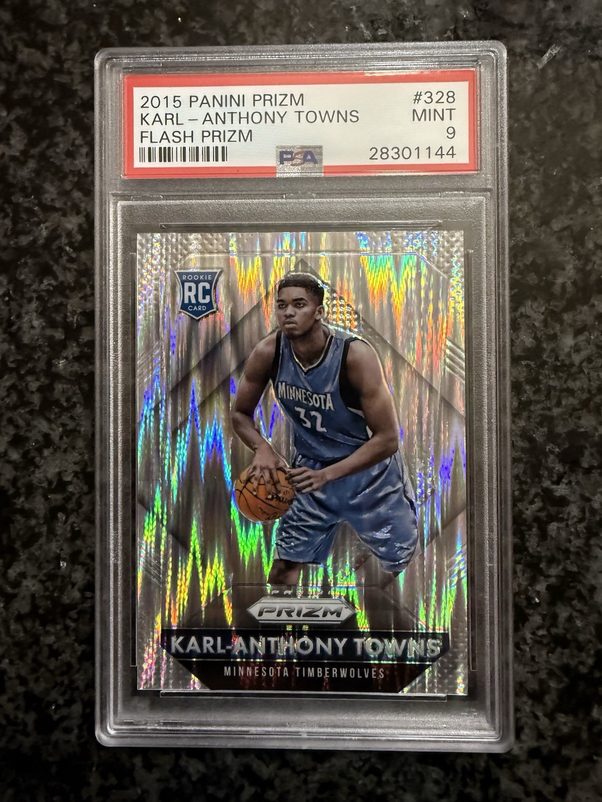 2015-16 Panini Prizm Karl-Anthony Towns #328 Flash Prizm (RC) PSA 9 Mint