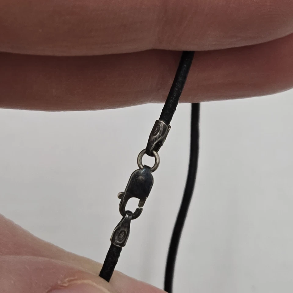 Vintage Pewter Dove Acorn And Jasper Charms Pendant On Leather Sterling Necklace - Image 3 of 4