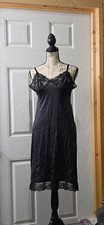 Unbranded Black Full Slip Lingerie Dress Small S Lace Trim Bow Y2K Vintage Style