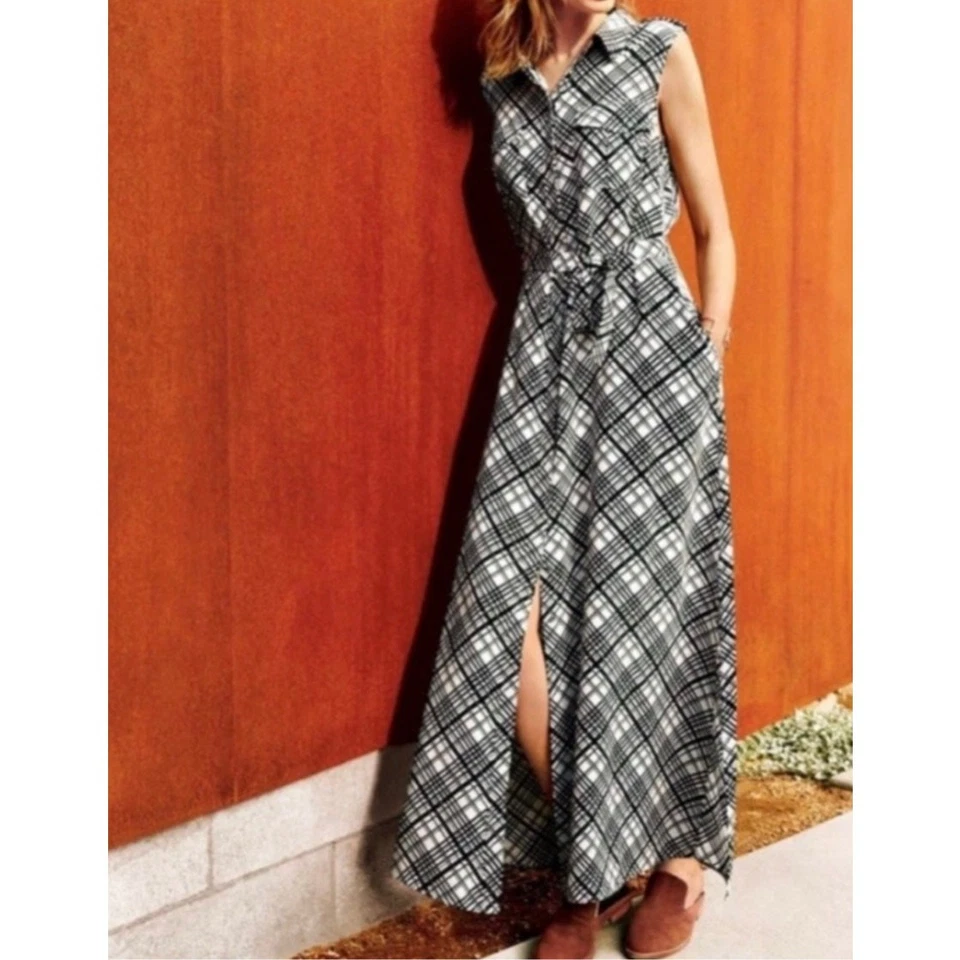 Equipment Femme Women's Major 100% Silk Maxi Shirt Dress Large Black Plaid - Image 2 of 4