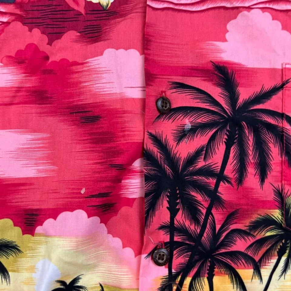 Camisa De Colección Aloha Republic Para Hombres XL Roja Floral Abotonada Manga Corta Hawaii Beach Foto 3 de 4