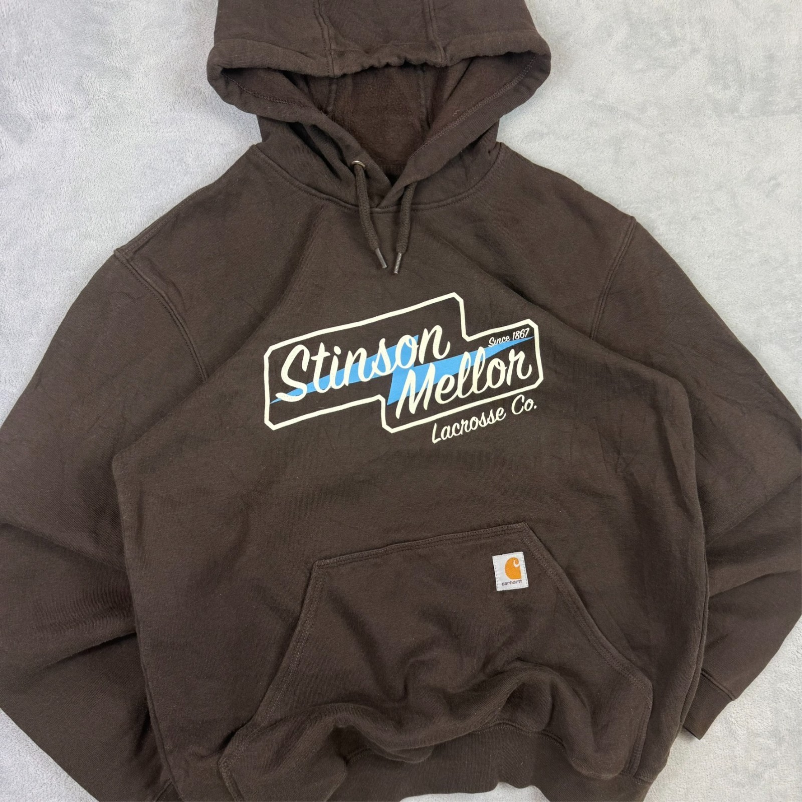 VTG Carhartt 2000s Y2K Brown Lacrosse Oversized Small Loose Fit Pullover Hoodie image 3