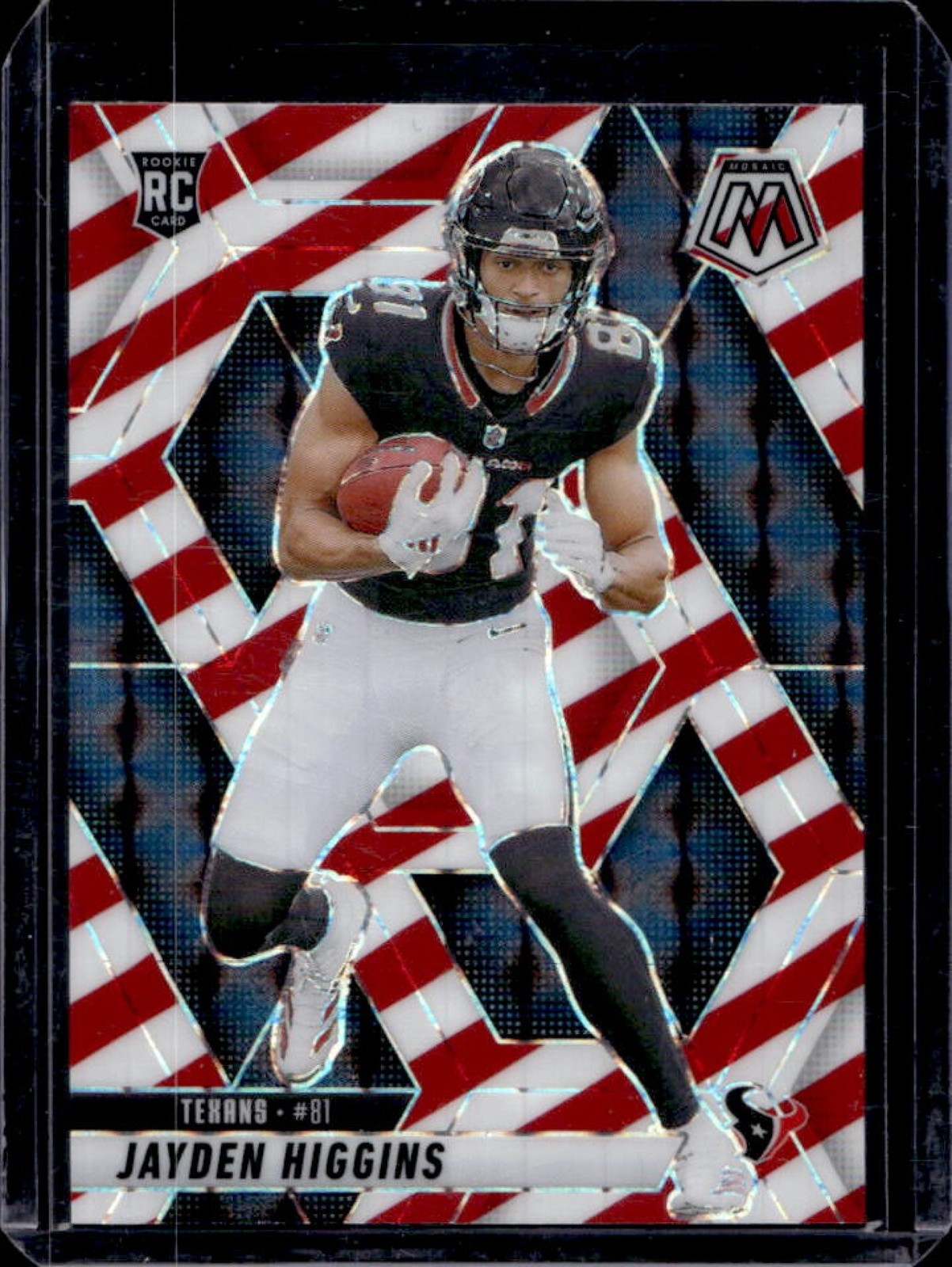 2025 Mosaic Jayden Higgins Rookies RC Red and White Stripe Prizm #346 Texans