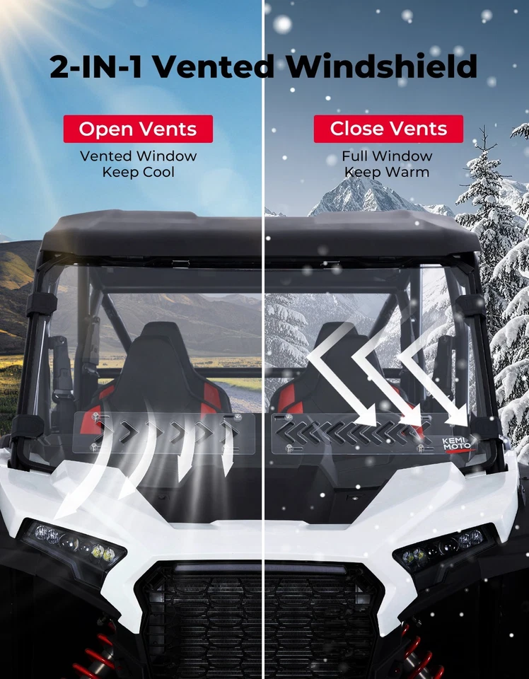 Ventana de parabrisas delantera ventilada KEMIMOTO para 2024+ Polaris RZR XP 1000/XP 4 1000 Foto 2 de 4
