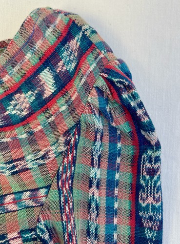 Vtg 70s Guatemalan Cotton Ikat Fabric Wrap Skirt & Bell Sleeve Cropped Tied Top - Picture 21 of 24