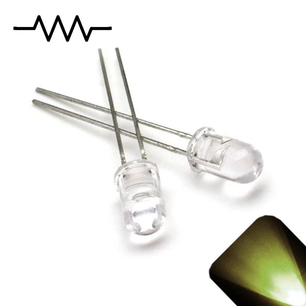 100 x 12v 5mm LED Light Warm Soft White Ultra Bright Internal Resistor 5v-15v no