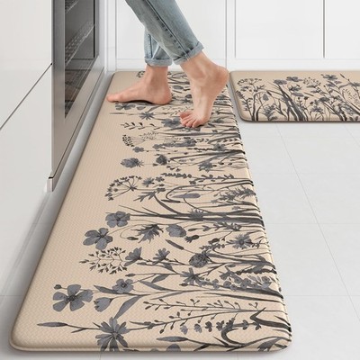 Kitchen Floor Mats 2 Pack Anti Fatigue Brown Grey Mats for Kitchen Comfort