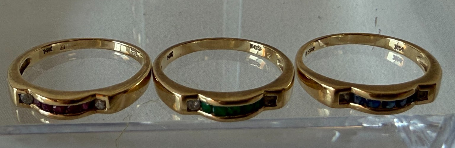 14K Yellow Gold 3 Ring Set Stackable Sapphire Rub… - image 5