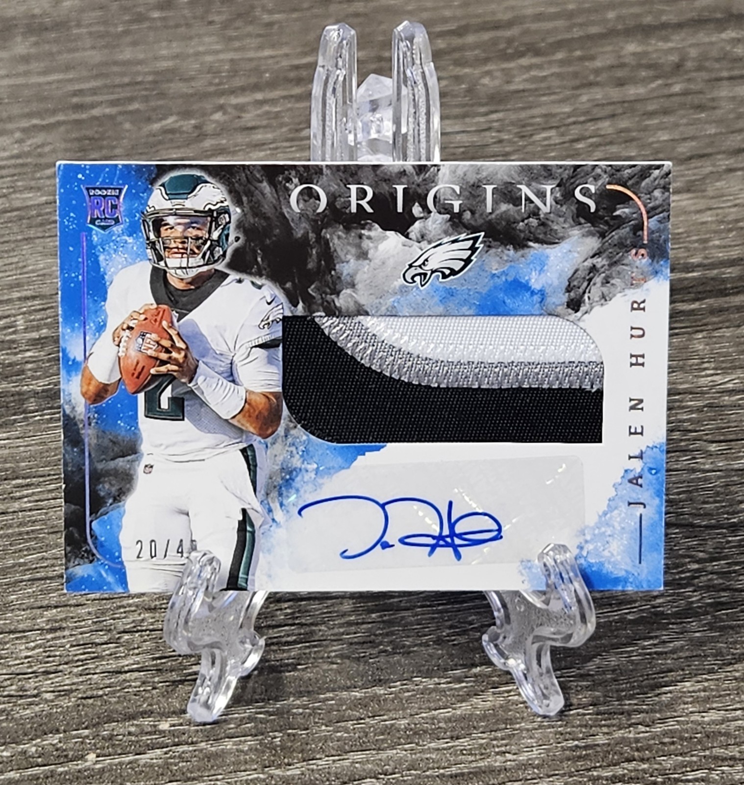 Jalen Hurts Panini Origins #112 Jumbo Patch Autograph-Blue