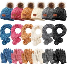 6 Sets Kids Winter Beanie Hat Scarf Gloves Set for Girls Knit Thick Thermal L...