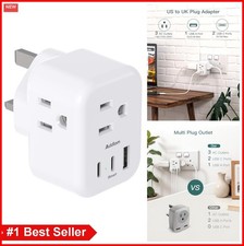 Travel Plug Adapter 3 Outlets 2 USB A 1 USB C Type G for UK Ireland Dubai