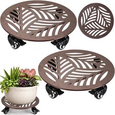 2-Pack Large Metal Plant Caddy with Wheels 13.6 Inches Heavy-duty Rolling Pla...